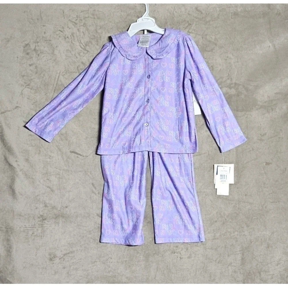 Calvin Klein Toddler Girls 4T Purple Logo Heart Pajama Set 2 Piece 37918108-50